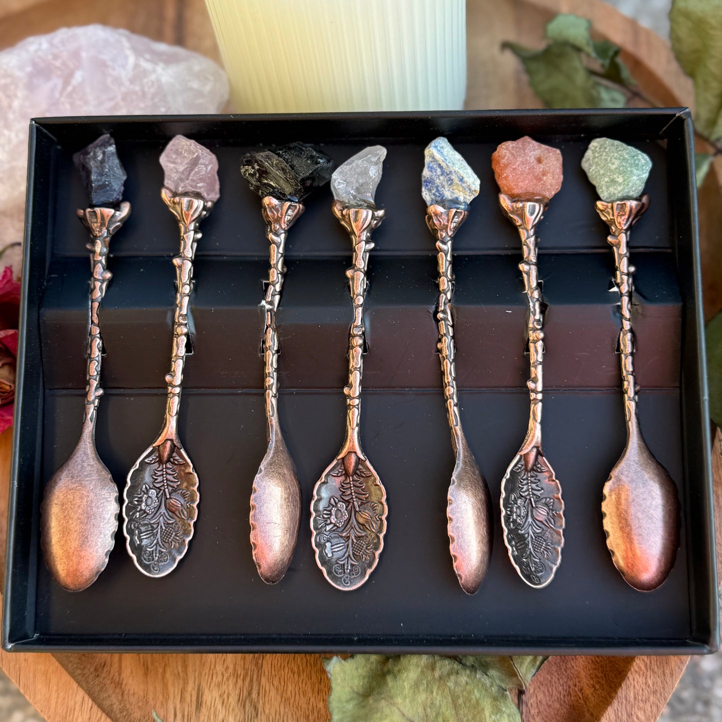 Kristallöffel Set in Dunkelsilber