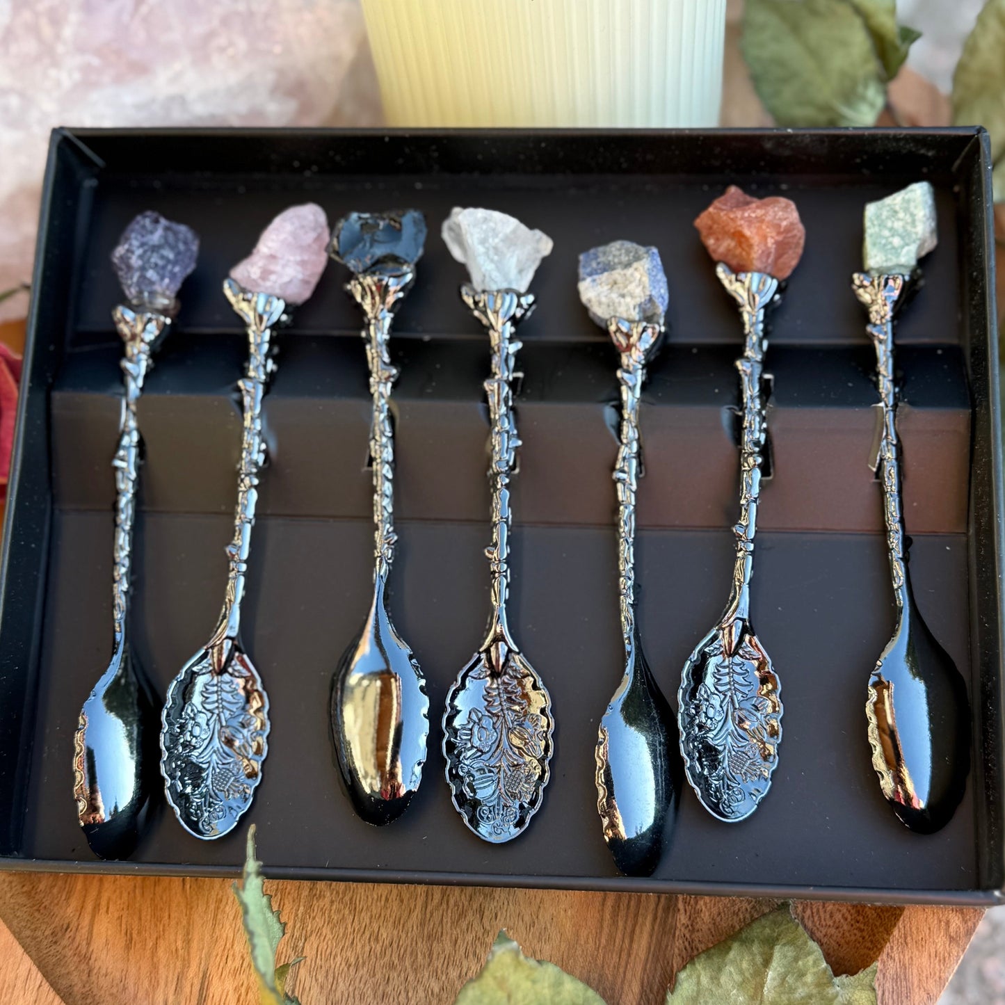 Kristallöffel Set in Dunkelsilber